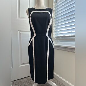 White House Black Market Black Midi Dress with White Trim